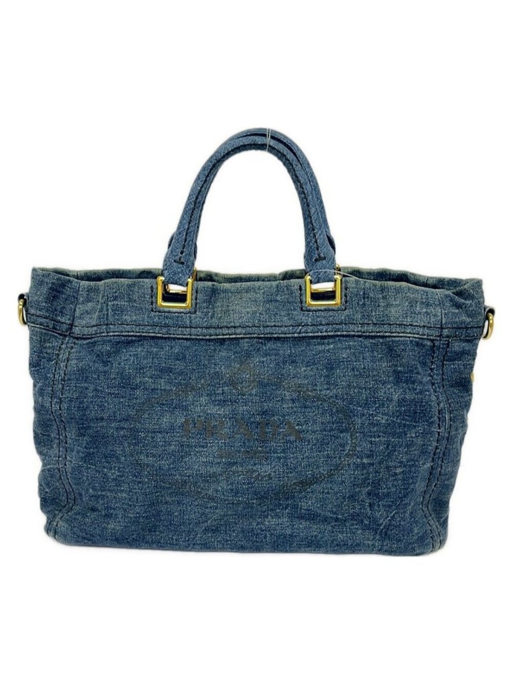 Prada Tote Bag Canapa Navy Leather Tag